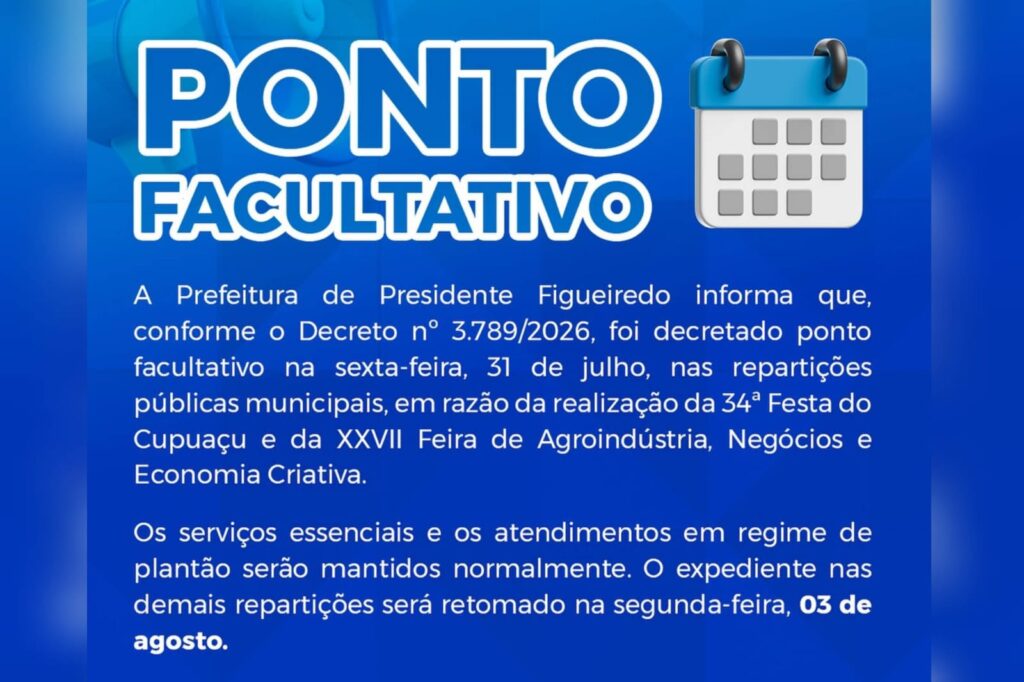 Prefeitura de Presidente Figueiredo anuncia ponto facultativo em razão da 34ª Festa do Cupuaçu